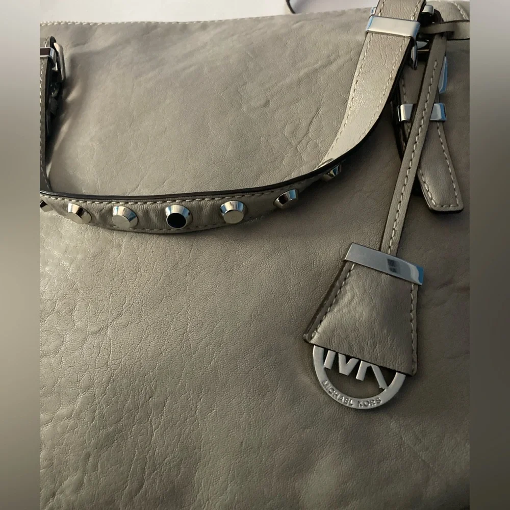 Michael Kors Gray leather bag with studded handles and Shoulder strap